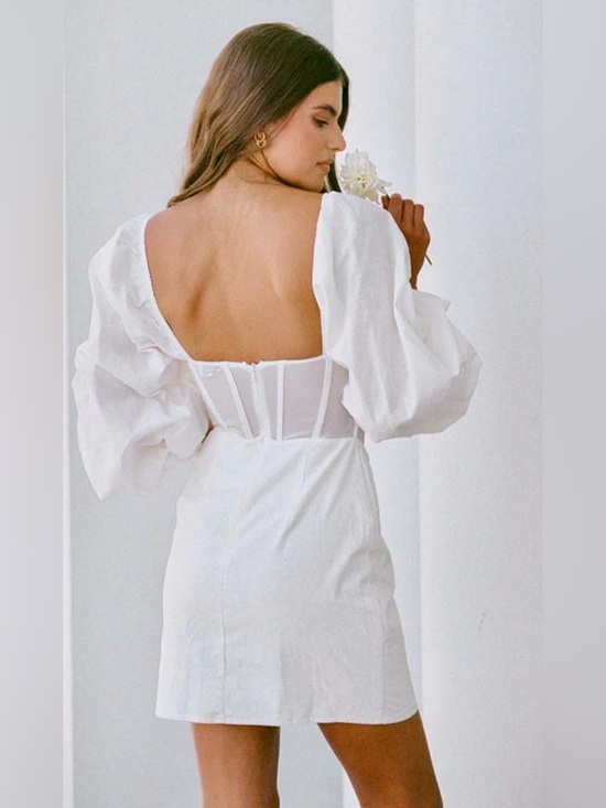 NWT SABO Luxe Australia Brielle Off-Shoulder Corset Mini Dress w Balloon Sleeves - Picture 8 of 10